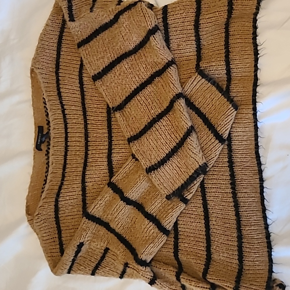 Comfy camel and black striped sweater